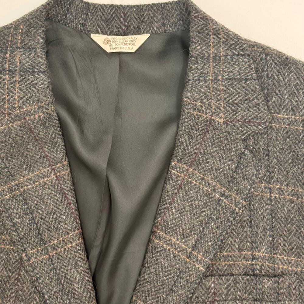 Vtg Maine Guide Congress Wool Herringbone Plaid Blazer Men's 42 BF Fit USA - Picture 3 of 9